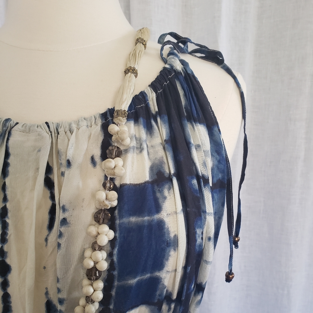 Anthro Shibori print Navy and white maxi dress